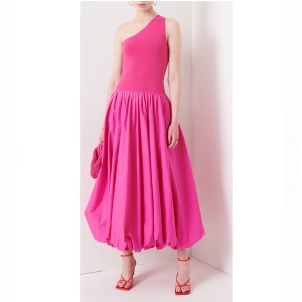 DEREK LAM COLLECTIVE Barbie Pink Dune Dress Bubble Hem One Shoulder Dress S